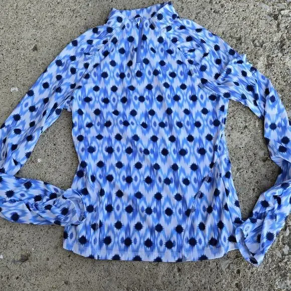 G/Fore Women’s XS Blue White Ikat Print Quarter 1/4 Zip Pullover Top Golf Tennis - Picture 8 of 12